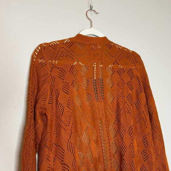 Market & Spruce Cecily Pointelle Open Knit Duster Cardigan Orange NWT Medium - Picture 7 of 10